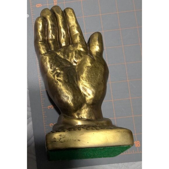 Praying Hands Brass Bookends By Gossa 8" Tall Pair Vintage Home Office Decor - Picture 8 of 15